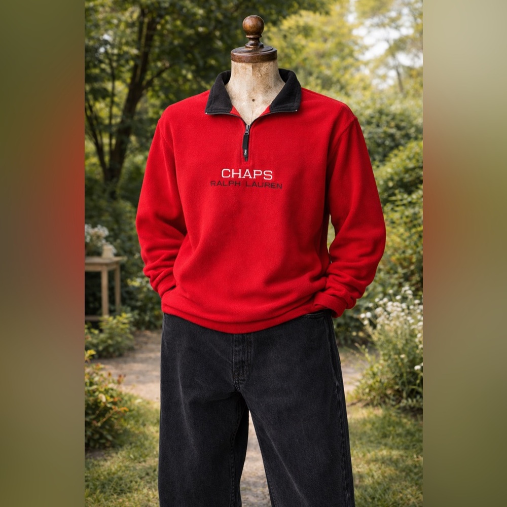Vintage 1990s/2000s Rare Chaps Ralph Lauren Half Zip Fleece Red & navy pullover